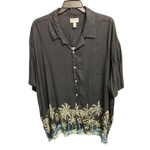 Arizona Jean Co 3XL Shirt Navy Blue Palm Trees Button Up Rayon Camp Short Sleeve